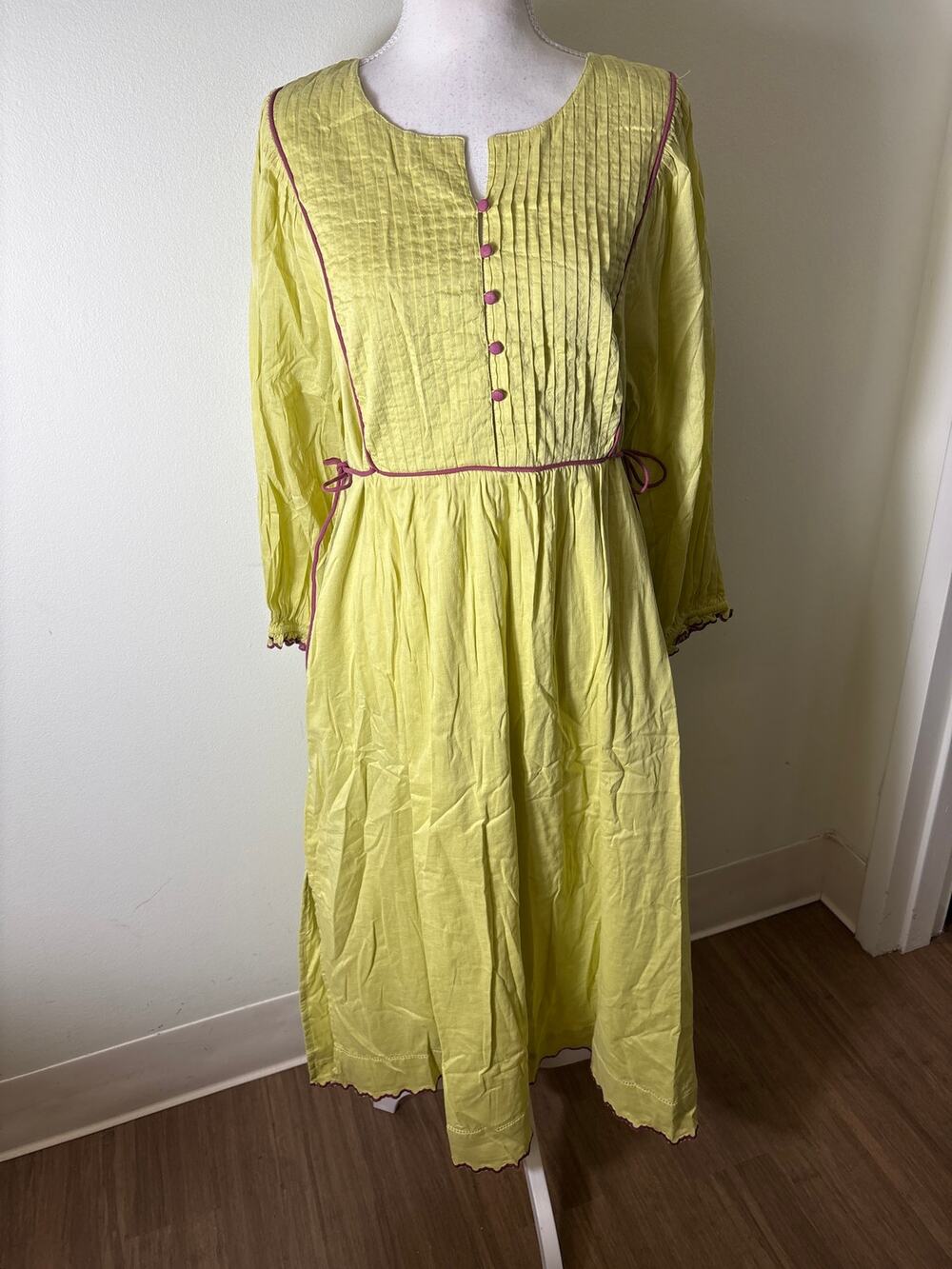 NWT Baybala Chartreuse Long Sleeve Cotton Maxi Dress Sz L
